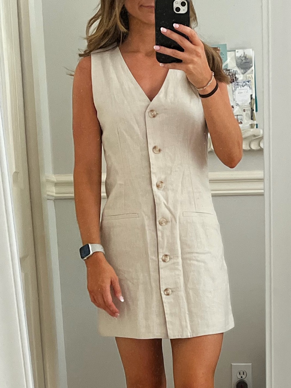 Abercrombie & Fitch Cream Button-Front V-Neck Mini Dress